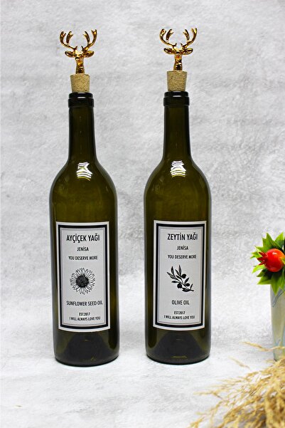 Jenisa 2 Adet Geyik Mantar Tıpalı 750 ml Cam Yağlık