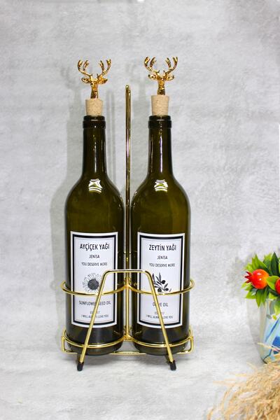 yeni11 قطعتين من سدادات الفطر على شكل غزال، وعاء زيت 750 مل وحامل مطلي بالذهب