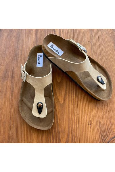 Pomidik Γυναικείες σαγιονάρες Nubuck σε μπεζ χρώμα