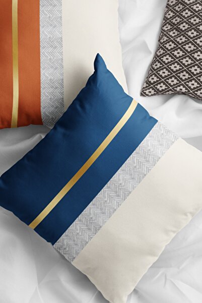 Viva Home 43x43cm Premium Varak Çizgili Tay Tüyü Dokuma Kumaş Çift Taraflı Kırlent Yastık Kılıfı Krl985