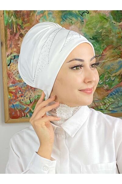 BUTİKAMBAR Yay Model Taşlı Beyaz Bone