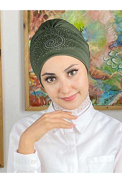 BUTİKAMBAR Helezon Taşlı Kına Yeşili Bone