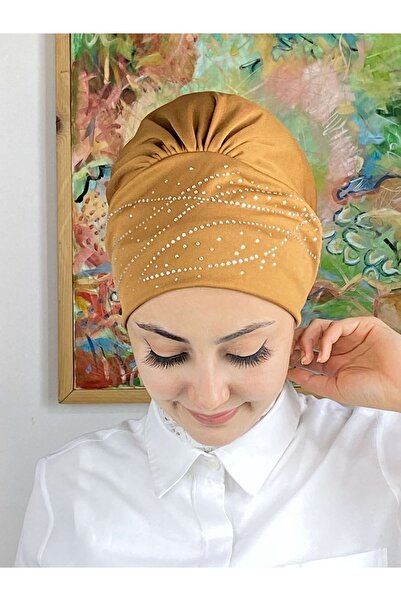 BUTİKAMBAR Turquoise Model Stoned Mustard Yellow Bonnet