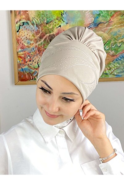 BUTİKAMBAR Yay Model Taşlı Koyu Taş Rengi Bone
