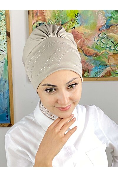 BUTİKAMBAR Yay Model Taşlı Koyu Taş Rengi Bone