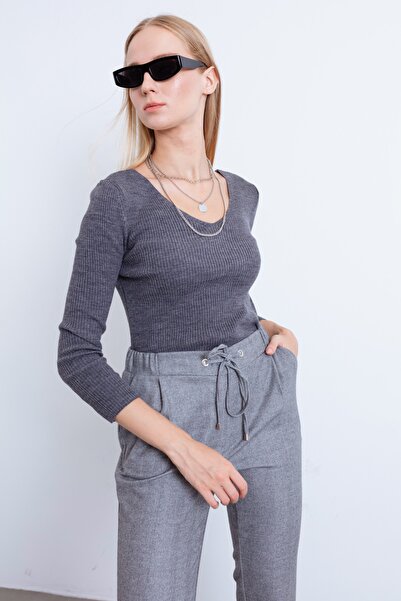 Lafaba Pulover de damă gri cu decolteu în V