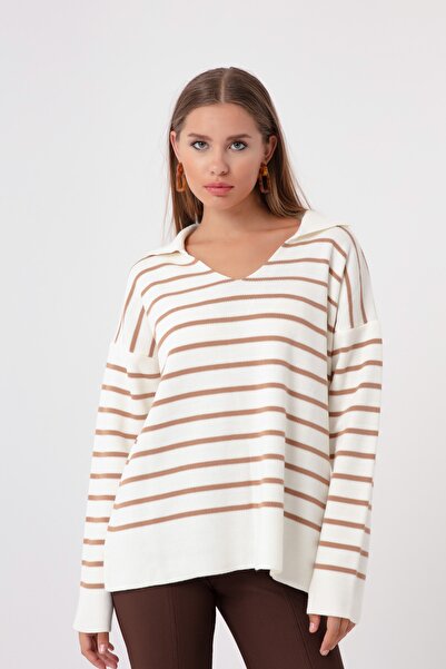 Lafaba Pulover de damă din tricot cu dungi din nurcă