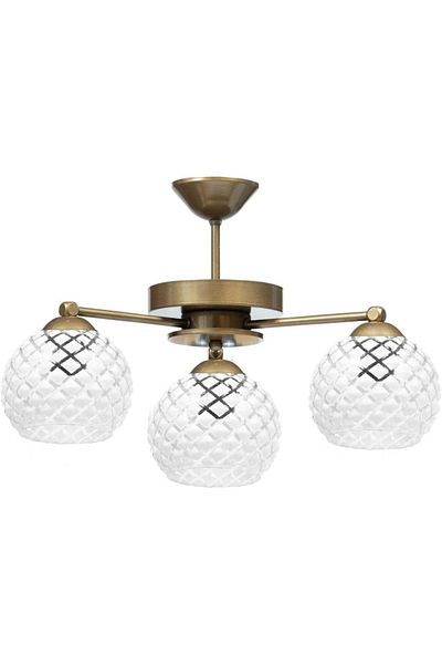 Fer Avize Topaç Retro Rustic Antique Color Diamond Glass Living Room - Kitchen - Bedroom 3-Piece Chandelier