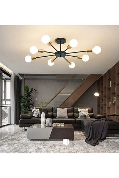 Fer Avize Star Model 8-Piece Chandelier Set - Modern Sports Ceiling Plophonier - for Living Room and Bedroom (Without Bulb)