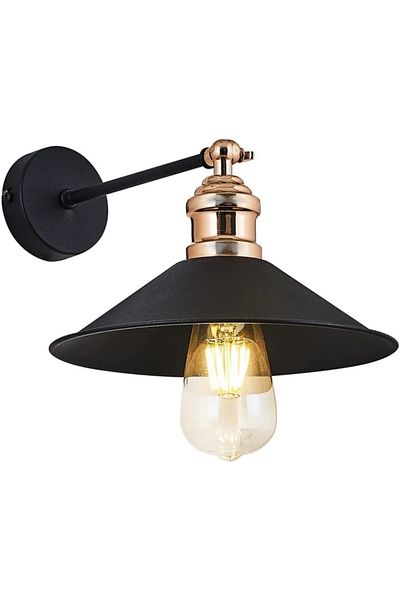 Fer Avize Ayda Retro Rustic Movable Black Metal Wall Single Wall Sconce