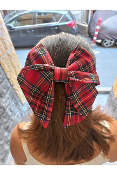 Angels' Collection مشبك فيونكة أحمر منقوش مرن كبير الحجم مفرد