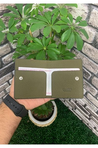 GUARD Khaki Green Leather Card Holder - Patched Design
