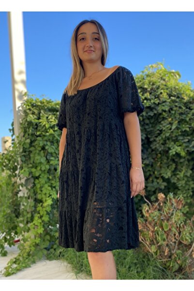Bohemian Kadın Siyah Dantelli Elbise