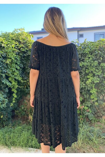 Bohemian Kadın Siyah Dantelli Elbise