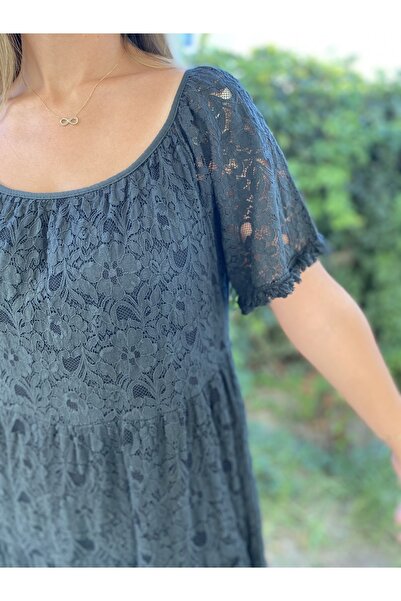 Bohemian Kadın Siyah Dantelli Elbise