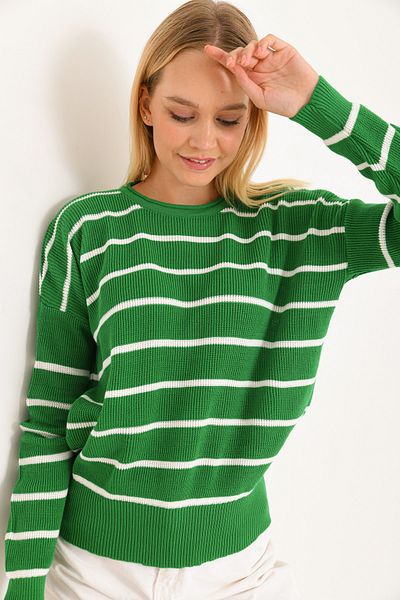 VOLT CLOTHİNG Pulover oversize tricot cu dungi pentru damă