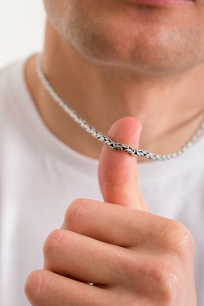 ANDA 925 Ayar Gümüş Oksitli Yuvarlak Kral Zincir -kral Kolye 3.4 Mm 60 Cm