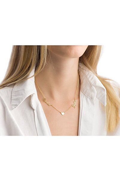 Genel Markalar 24 Ayar Has Altın Kaplama Iki Isim Kalp Kolye
