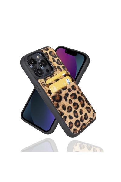 Bouletta Iphone 14 Pro Uyumlu Deri Kartlıklı Arka Kapak Leo1 Leopar
