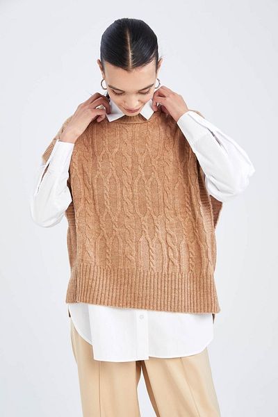 DeFacto Strickweste - Beige - Relaxed Fit