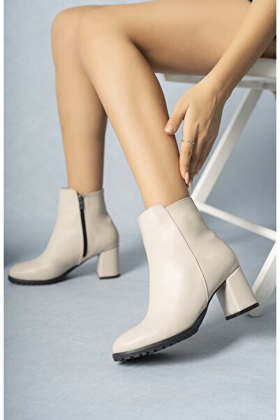 camaiore Kadın Bej Klasik Topuklu Bot Günlük Ofis Bot