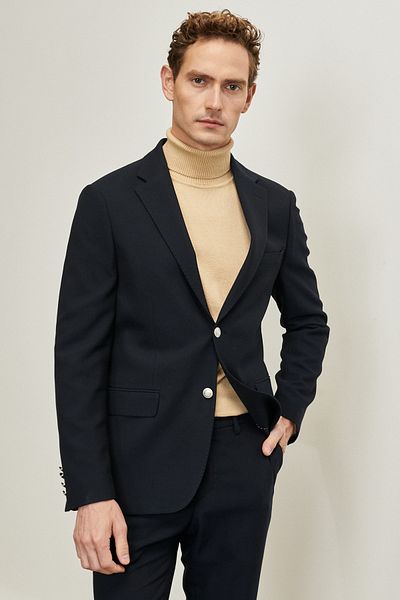 ALTINYILDIZ CLASSICS Ανδρικό μπουφάν Navy Blue Slim Fit Slim Fit Swallow Collar Casual