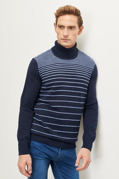 ALTINYILDIZ CLASSICS Men's Navy-Indigo Standard Fit Normal Cut Full Turtlenec...