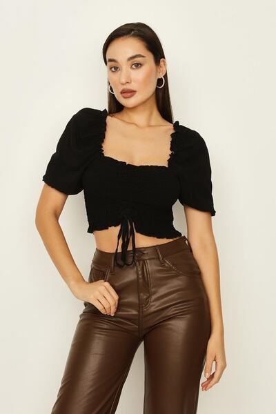 Select Moda Bluză de damă neagră Gipeli cu mâneci cu balon