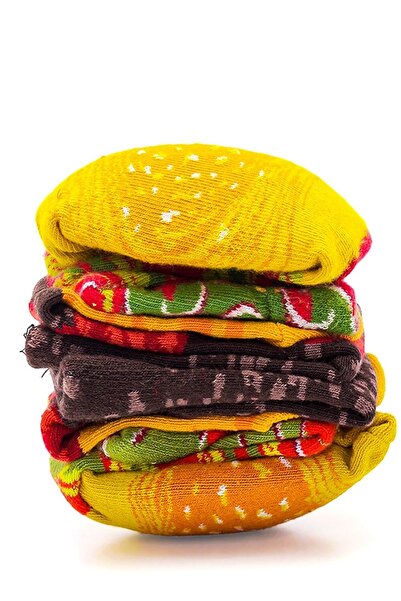 too'b Унисекс подаръчни чорапи с шарка на хамбургер, 2 цветни чифта, памучни специални чорапи в кутия