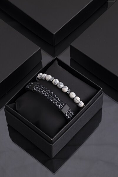 Sortie Aksesuar Genuine Leather and Natural Stone Men's Combination Bracelet ...