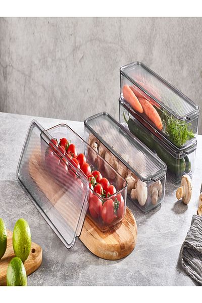 VİP AHMET Raft din plastic Mina Organizer cu capac transparent afumat 4 x 750 ml