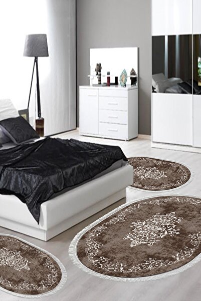 Alanur Home Djt Yıkanabilir Kaymaz Taban Oval 3 Lü Yatak Odası Takımı 616 Klasik Kahve