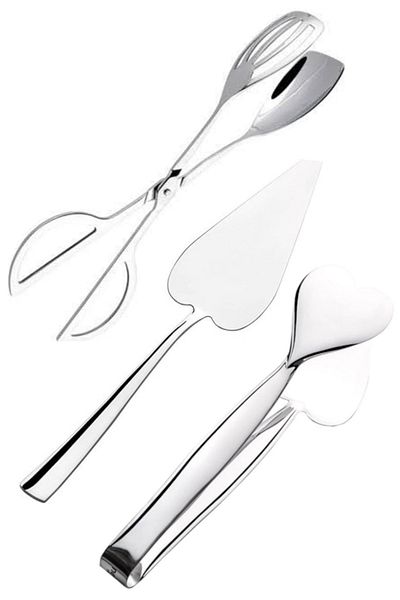Nehir 3 Piece Çelikparlak Plain Serving Tongs, Scissors, Spatula Set 18/10