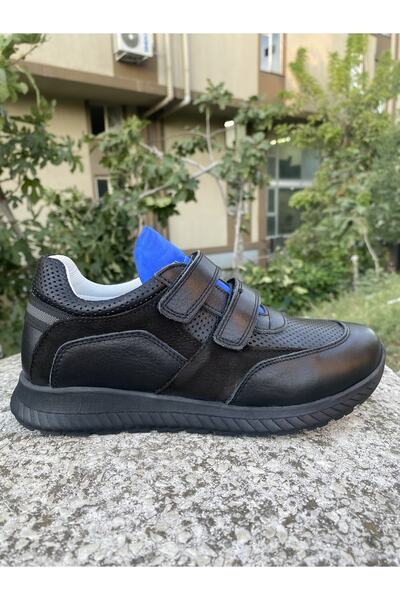Hakiki Deri Siyah Saks Erkek Çocuk Okul Ayakkabı