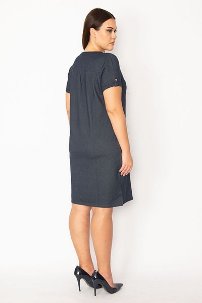 Şans Plus Size Dress - Navy blue - Basic