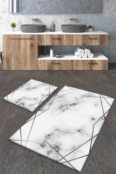 Liva home Gray Marble Pattern Digital Printed Bath Mat Set