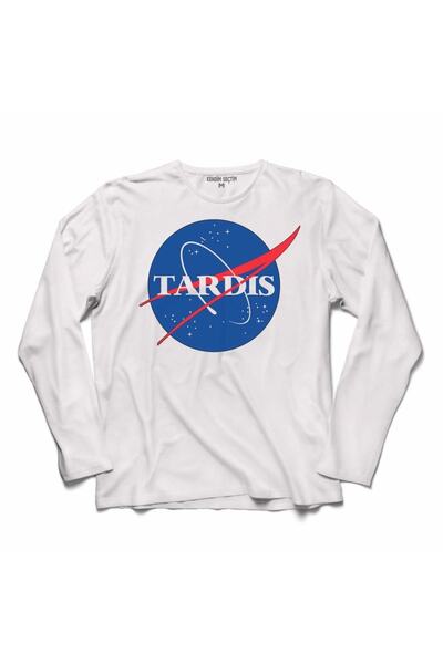 Kendim Seçtim Tricou negru cu mânecă lungă cu imprimeu NASA Doctor Who Tardis...