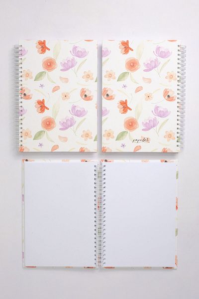 paperlab A5 Poppy Patterned Spiral Hard Cover Unlined Notebook