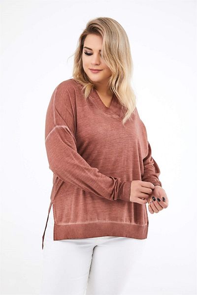 Seamoda Large Size Women's Daily Comfortable Women's Sweat-tile with Placket and Skirt Slit Detail