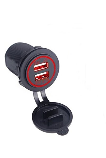 Autoline 12-32v Arası Çalışan Araç Içi Çift Portlu Usb Şarj Kırmızı Renk