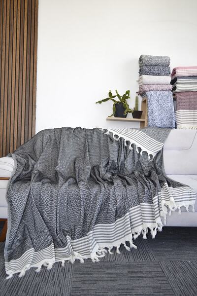 Mutlu Çeyiz Diamond Pamuklu Kolları Örten Kanepe Çekyat Örtüsü Çok Amaçlı 180x300 Cm Siyah Koltuk Örtüsü