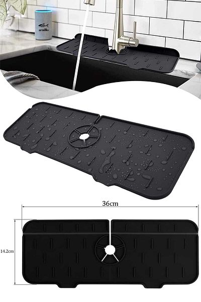 EARABUL Arispa Black Water Trap Faucet Mat Protective Sink Mat Dish Sponge Mat For Kitchen Bathroom
