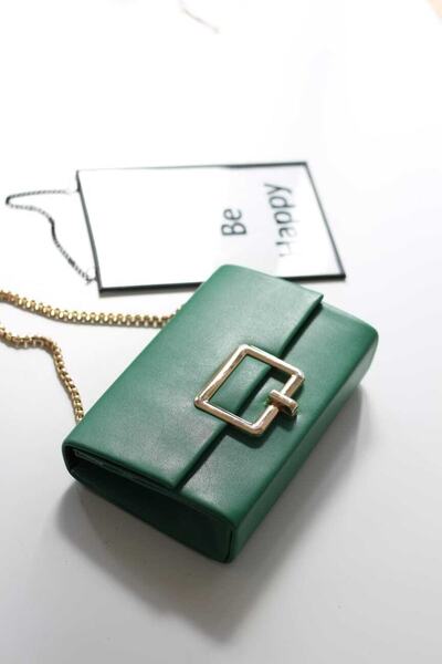 Moom Bag Women's Green Square Buckle Chain Shoulder Bag