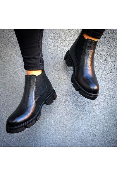 Martinetto Genuine Leather Black Casual Men's Boots Chelsea