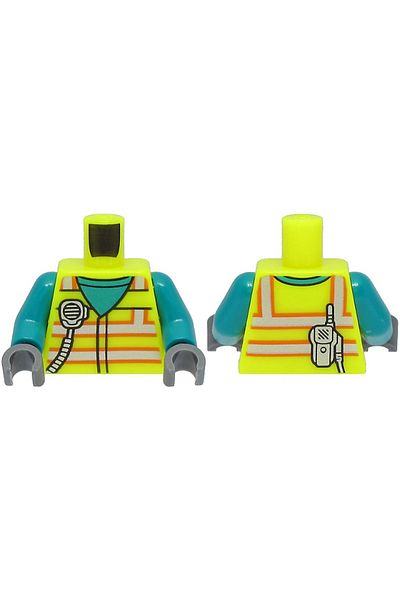 LEGO الأصلي Moc مخصص Minifigure Minifigure ذكر جذع الجذع النيون الأصفر سترة الأمن عامل لاسلكي