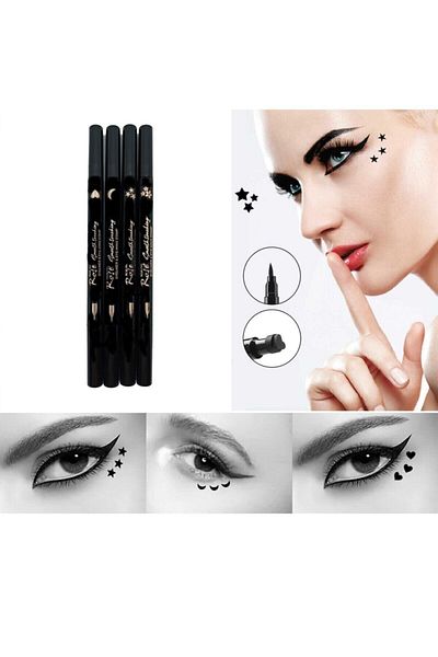 Roesıe Rose Double Sided Moon - Star - Heart and Flower Patterned Pen Eyeliner 4 Pieces