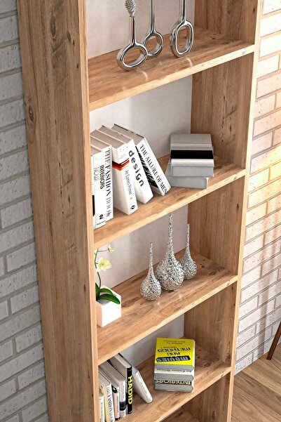 EGEMODÜLER 5 Raflı Kitaplık Dekoratif Kitaplık Modern Kitaplık -Çam