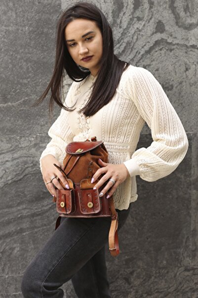 volk Women's Handcrafted Backpack - Genuine Leather, Width:18 Length:28 K:8
