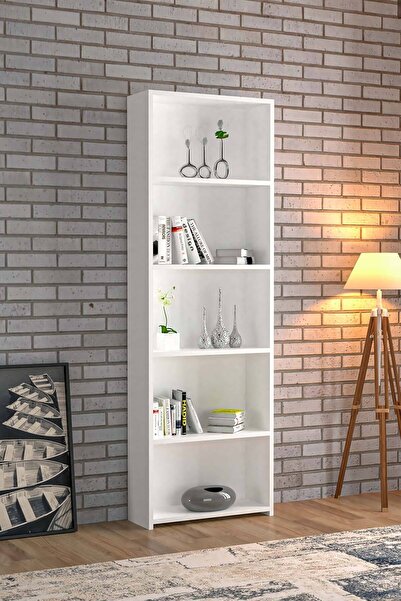 EGEMODÜLER 5 Raflı Beyaz Kitaplık Oyuncak Dosya Ofis Ev Modern Kitaplık Raf
