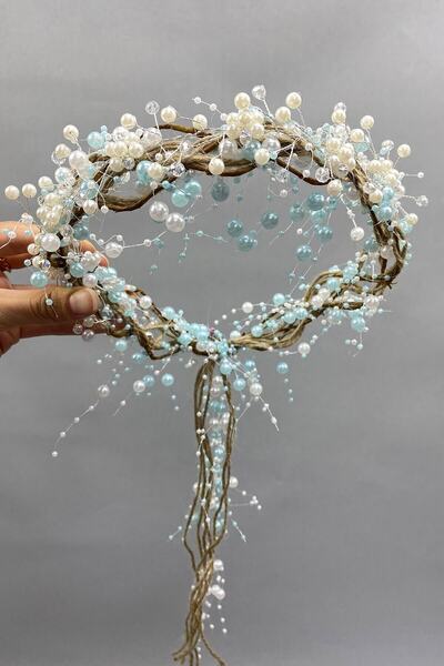 Limelia Νυφικό στέμμα με κρύσταλλο κρέμα, μαργαριτάρια και άχυρο